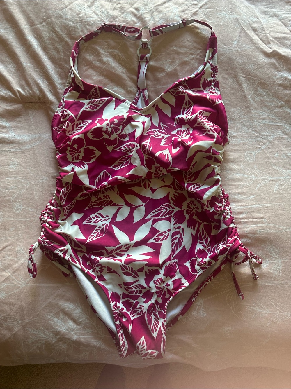 Kona Sol Magenta & White Floral Girls One-Piece Swimsuit